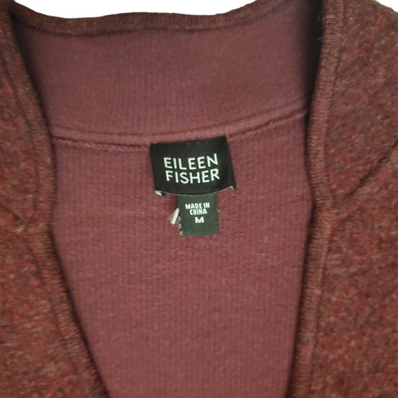 Eileen Fisher One Button Cardigan Women's Large Burgundy Lambswool Sweater A19 - Picture 3 of 9